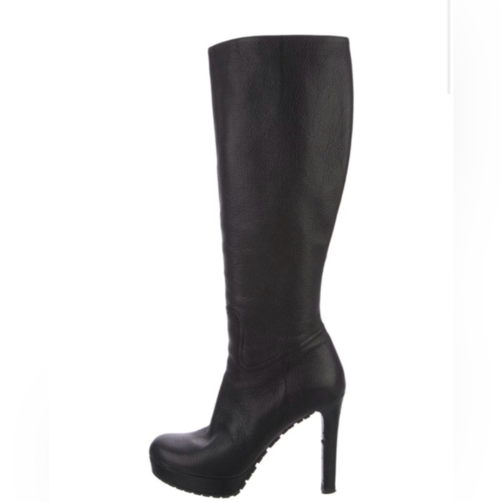 Gucci Black Pebbled Leather Knee High Tall Heeled Platform Boot Size EU 38